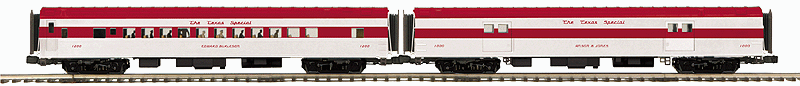 70' Smooth-Side ABS Baggage/Coach Set - 3-Rail - Ready to Run - Premier(R) -- Texas Special MKT/SLSF #700, 1202 J. Pinckney Henderson (red, silver)