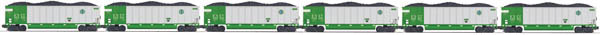 Premier Coalporter Gondola w/Load 6-Pack - 3-Rail - Ready to Run -- Burlington Northern Santa Fe #2 (silver, green)