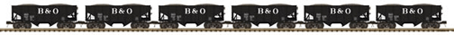 Premier 2-Bay Fishbelly Hopper 6-Pack - 3-Rail - Ready to Run -- Baltimore & Ohio (black, Large B&O Lettering)
