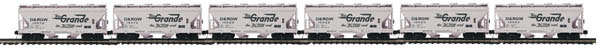Premier 2-Bay Centerflow Covered Hopper 6-Pack - 3-Rail - Ready to Run -- Denver & Rio Grande Western #1 (gray, Large Lettering, Action Road Slogan)