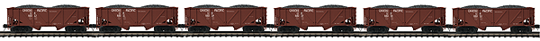 Premier 34' 2-Bay Composite Hopper w/Coal Load 6-Pack - 3-Rail - Ready to Run -- Union Pacific #2 (Boxcar Red, white Lettering)