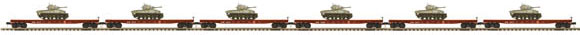 Flatcar w/Sherman Tank Load 6-Pack - 3-Rail - Ready to Run - Premier -- Western Maryland #1 (Boxcar Red, Fast Freight Logo)
