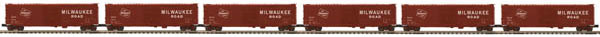 50' PS-1 Boxcar 6-Pack - 3-Rail - Ready to Run - Premier -- Milwaukee Road #1 (Boxcar Red, Large Lettering)