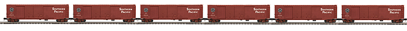 50' PS-1 Double-Door Boxcar 6-Pack - 3-Rail - Ready to Run - Premier(R) -- Southern Pacific Set #1 (Boxcar Red, Lines Logo, Sans Serif Lettering)
