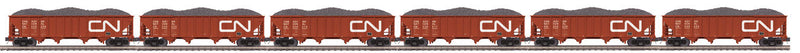 4-Bay Hopper w/Load 6-Pack - 3-Rail - Ready to Run - Premier(R) -- Canadian National #1 (Boxcar Red, Large Noodle Logo)