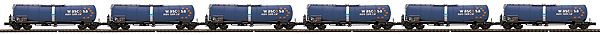 Premier European Modern Tank Car w/Scale Wheels 6-Pack - Ready to Run -- Wascosa Euro Tank Car (blue)