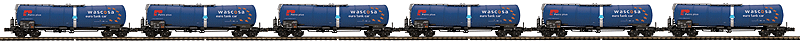 Premier European Modern Tank Car w/Hi-Rail Wheels 6-Pack - Ready to Run -- Wascosa Petroplus (blue, red, white)