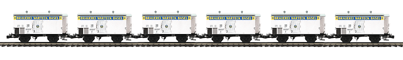 Premier European Beer Reefer w/Hi-Rail Wheels - 3-Rail - Ready to Run -- Brauerei Warteck Basel (Basel, Switzerland; white, green)