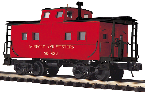 Steel Center Cupola Caboose - 3-Rail - Ready to Run - Premier(R) -- Norfolk & Western (red, black)