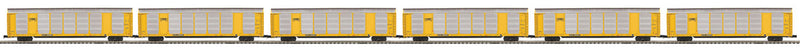Enclosed Corrugated Auto Carrier 6-Pack - 3-Rail - Ready to Run - Premier(R) -- CSX #1 (silver, yellow, Boxcar Logo, TTX Flat w/Forward Logo)
