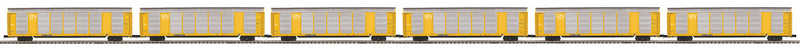 Enclosed Corrugated Auto Carrier 6-Pack - 3-Rail - Ready to Run - Premier(R) -- Canadian National #2 (silver, yellow, Website Noodle, TTX Flat w/Forward Log