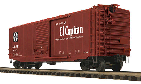 50' PS-1 Boxcar w/Youngstown Door - 3-Rail - Ready to Run - Premier(R) -- Atchison, Topeka & Santa Fe (Boxcar Red; "The Route of El Capitan" Slogan)