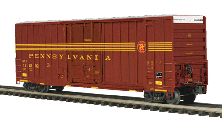 50' High Cube Boxcar - 3-Rail - Ready to Run - Premier(R) -- Norfolk Southern (Pennsylvania Railroad Heritage Scheme; Tuscan, yellow)