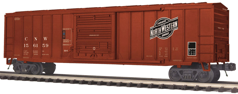 50' Boxcar - 3-Rail - Ready to Run - Premier(R) -- Chicago & North Western (Boxcar Red, black, Employee Owned Logo)