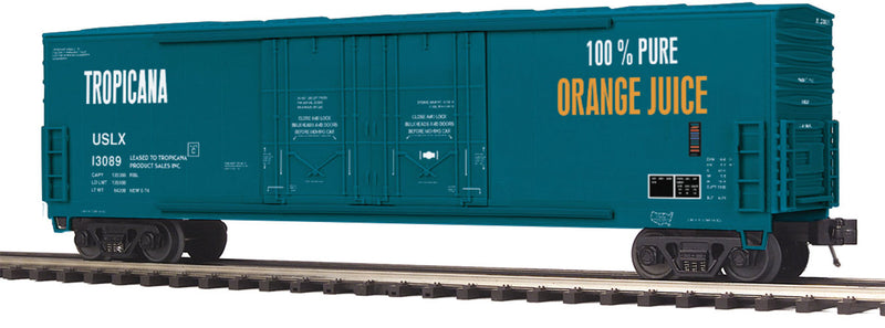 50' Double-Plug-Door Boxcar - 3-Rail - Ready to Run - Premier(R) -- Tropicana Orange Juice (green, white, orange)