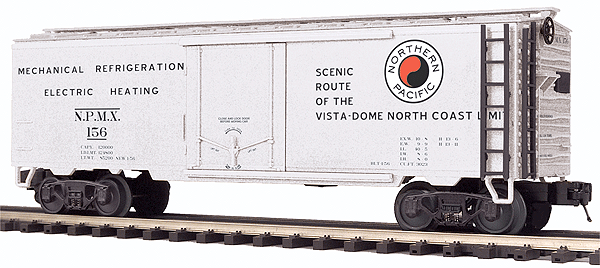 40' Steel Reefer - 3-Rail - Ready to Run - Premier -- Northern Pacific (silver, black, red, white, North Coast Limited Slogan)