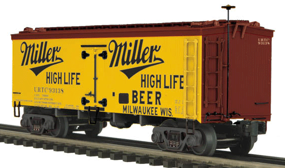 36' Wood Reefer - Premier - 3-Rail - Ready to Run -- Miller Brewing Company - Miller High Life (yellow, black)