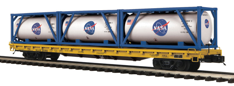 60' Flatcar with 3 Tank Container Load - 3-Rail - Ready to Run - Premier -- NASA 20065