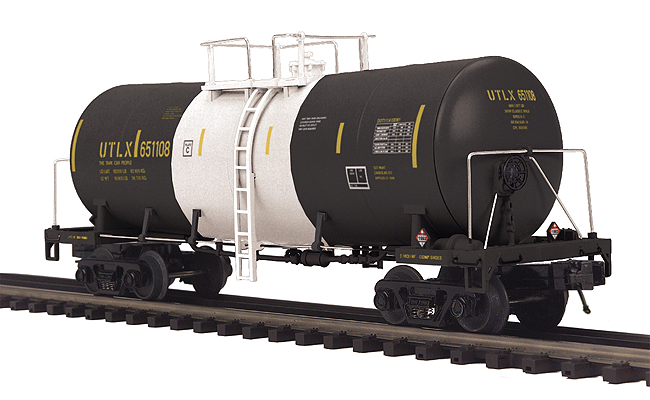 Funnel-Flow Tank Car - 3-Rail - Ready to Run - Premier(R) -- Union Tank Car Co UTLX (black, white, yellow Conspicuity Markings)