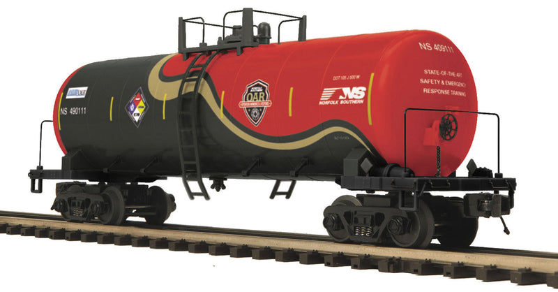 Tank Car - 3-Rail - Ready to Run - Premier(R) -- Norfolk Southern #490111 (First Responder Scheme, black, red, gold)