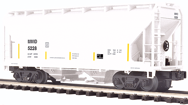Premier 2-Bay Centerflow Covered Hopper - 3-Rail - Ready to Run -- Maryland Midland MMID #5228 (light gray, yellow Conspicuity Marks, No Logo)