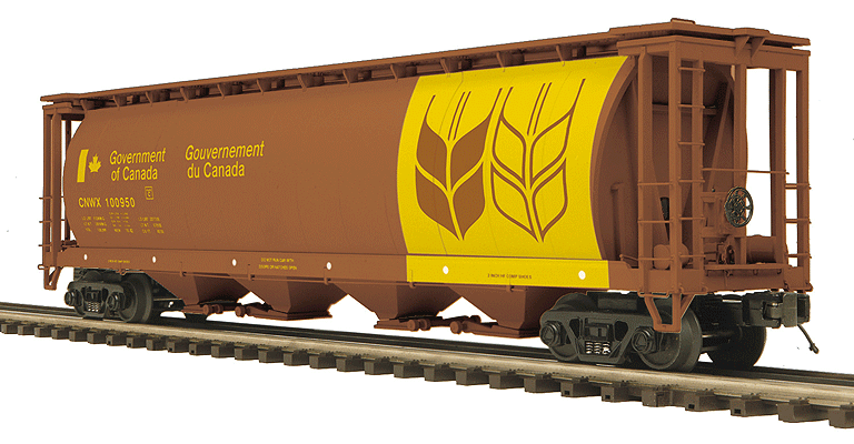 100-Ton 4-Bay Cylindrical Covered Hopper - 3-Rail - Ready to Run - Premier(R) -- Government of Canada CNWX (brown, yellow)