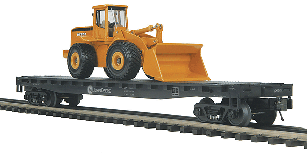 Premier Flatcar - John Deere w/Load -- With Wheel Loader