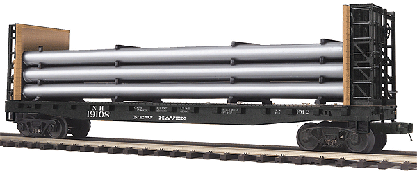 Premier Bulkhead Flatcar w/Pipe Load -- New Haven