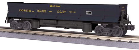 Premier Operating Dump Car w/Pipe Load -- Chessie