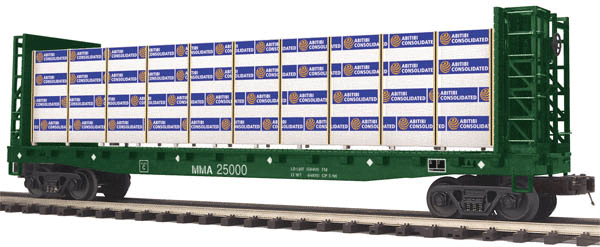 Premier Bulkhead Flatcar w/Wrapped Lumber Load - 3-Rail - Ready to Run -- Montreal, Maine & Atlantic (green)