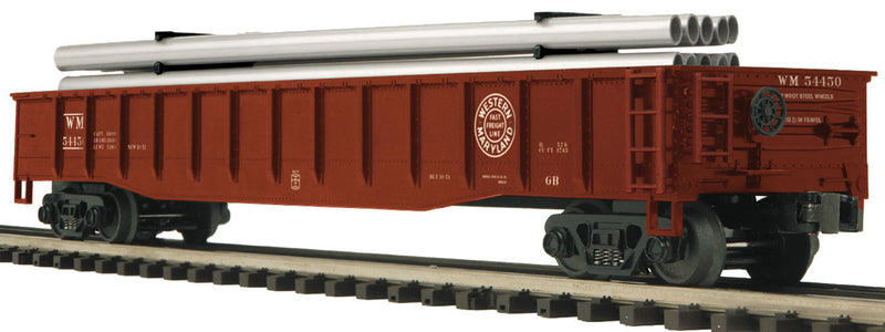 Steel Gondola w/Pipe Load - 3-Rail - Ready to Run - Premier -- Western Maryland (brown, white, Fast Freight Line Logo)
