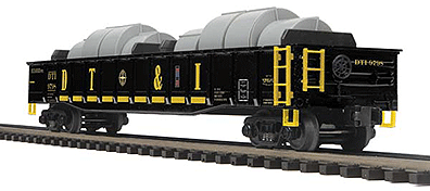 Steel Gondola - 3-Rail - Ready to Run - Premier -- With Steel Coil Load, Detroit, Toledo & Iornton (black, yellow)