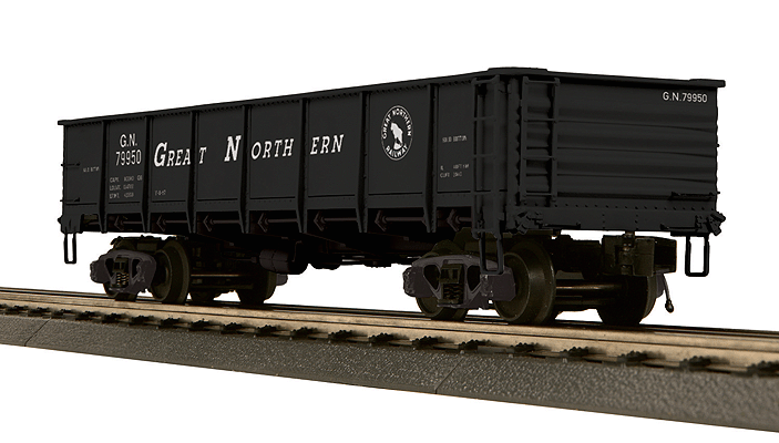 55-Ton All Steel Drop-Bottom Gondola - 3-Rail - Ready to Run - Premier(R) -- Great Northern (black, Small Rocky Silhouette Logo)