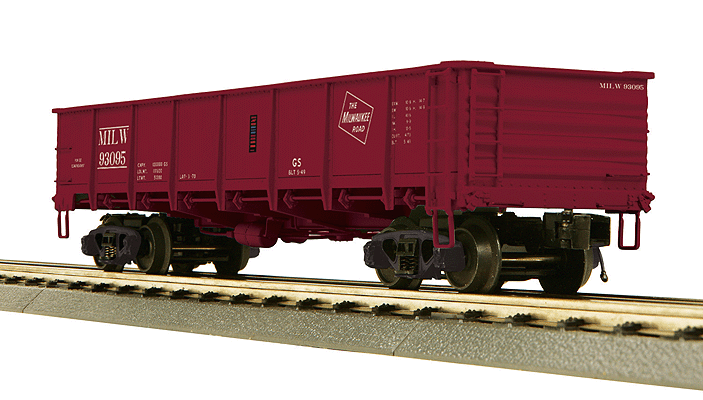 55-Ton All Steel Drop-Bottom Gondola - 3-Rail - Ready to Run - Premier(R) -- Milwaukee Road (Boxcar Red, Small TMR Logo)