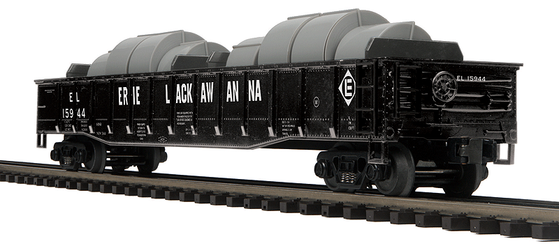 Gondola w/Coil Steel Load - 3-Rail - Ready to Run - Premier(R) -- Erie Lackawanna (black, white, Large Lettering)