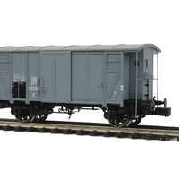 Premier European Gedeckter G Wood Boxcar w/Hi-Rail Wheels - Ready to Run -- Swiss Federal Railways SBB-CFF (gray, yellow)