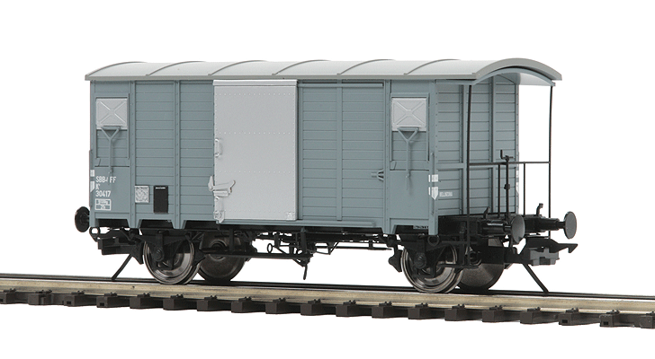 European Gedeckter Wood Boxcar w/Hi-Rail Wheels -3-Rail - Ready to Run - Premi -- Swiss Federal Railways SBB-CFF (2-Tone Gray)-1
