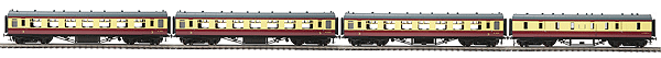 LMS Standard 4-Car Passenger Set - Fine Scale 2-Rail - Ready to Run - Premier -- British Railways #30985, 8968, 8965, 8963 (cream, maroon, gray)