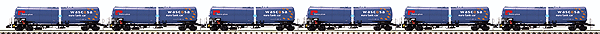European Modern Tank Car 6-Pack w/Scale Wheels - 2-Rail - Ready to Run - Premi -- Wascosa Petroplus (blue, red, white)
