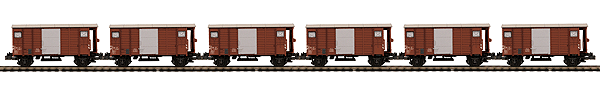 Gedeckter Wood Boxcar 6-Pack w/Scale Wheels - 2-Rail - Ready to Run - Premier -- Swiss Federal Railways SBB-CFF (brown, gray)