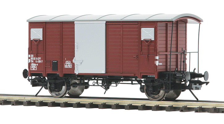 Gedeckter Wood Boxcar w/Scale Wheels - 2-Rail - Ready to Run - Premier -- Swiss Federal Railways SBB-CFF (brown, gray)-1