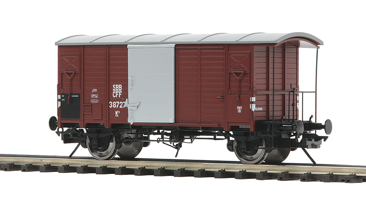 Gedeckter Wood Boxcar w/Scale Wheels - 2-Rail - Ready to Run - Premier -- Swiss Federal Railways SBB-CFF (brown, gray)