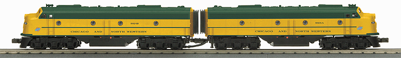 EMD E8 A-A Set - 3-Rail w/Proto-Sound 3.0 - RailKing(R) Imperial(TM) -- Chicago & North Western #5024A, 5024B (yellow, green)