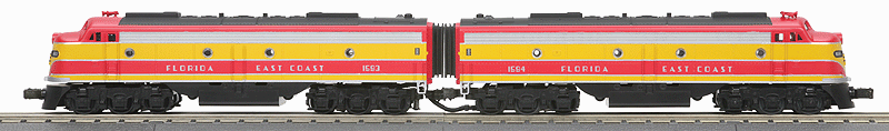 EMD E8 A-A Set - 3-Rail w/Proto-Sound 3.0 - RailKing(R) Imperial(TM) -- Florida East Coast #1593, 1594 (yellow, red, black)