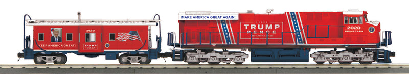GE ES44AC with Bay Window Caboose - 3-Rail - Proto-Sound 3.0 - Imperial -- Donald J Trump (red, blue, white)