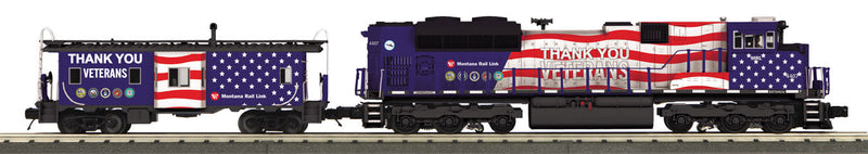 GE SD70ACe with Bay Window Caboose - 3-Rail - Proto-Sound 3.0 - Imperial -- Montana Rail Link 4407 (Veterans Scheme, red, blue, white)