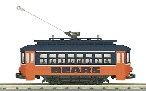 RailKing Electric Passenger Trolley RTR Trainset -- NFL - Chicago Bears RealTrax 31 x 31" ZDC Power Pack Operating Trolley Car