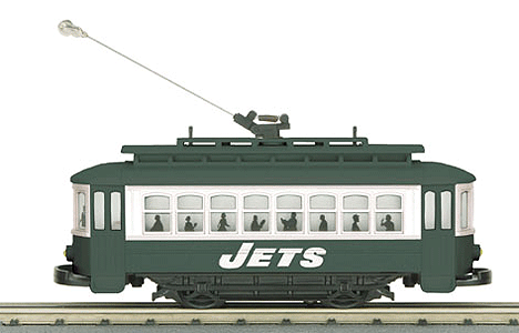RailKing Electric Passenger Trolley RTR Trainset -- NFL - New York Jets RealTrax 31 x 31" ZDC Power Pack Operating Trolley Car