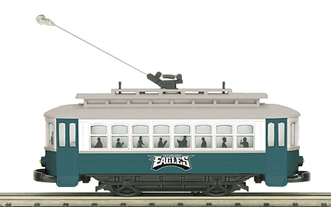 RailKing Electric Passenger Trolley RTR Trainset -- NFL - Philadelphia Eagles RealTrax 31 x 31" ZDC Power Pack Operating Trolle