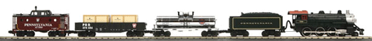 RailKing Pennsylvania Steam Freight Set - 3-Rail w/Loco-Sound & Smoke -- 4-6-0 Loco, 3 Cars, 31 x 51" Track Oval, Power Pack w/Wireless Control